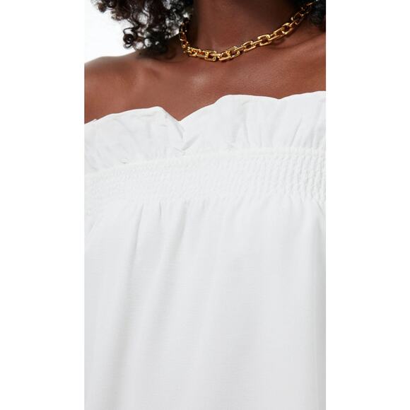 Tuckernuck Sky Blue‎ Ruffled Off-The-Shoulder Marguerite Blouse Size Small - Picture 8 of 10